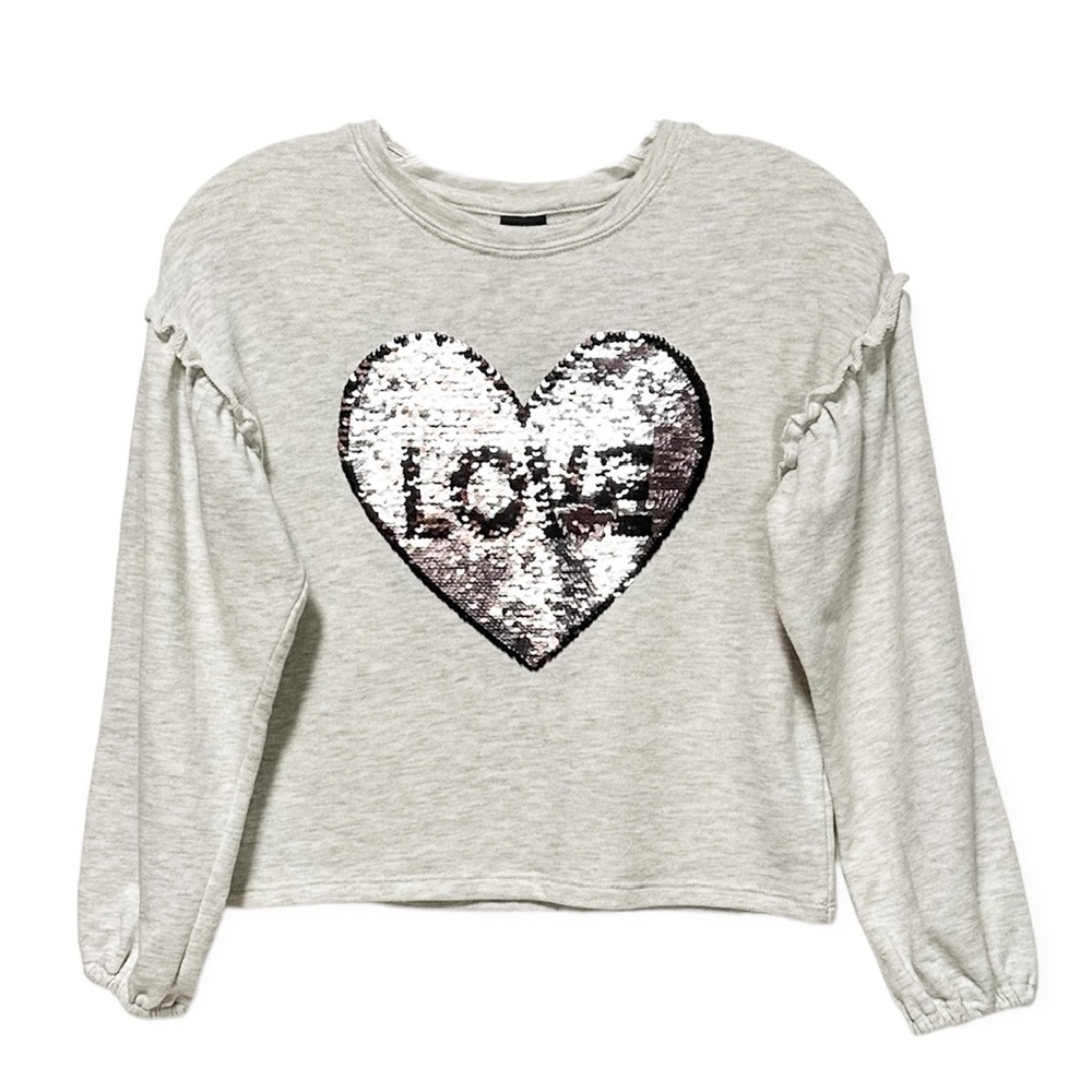 Art Class Flip Sequin Heart Long Sleeve French Terry Sweatshirt